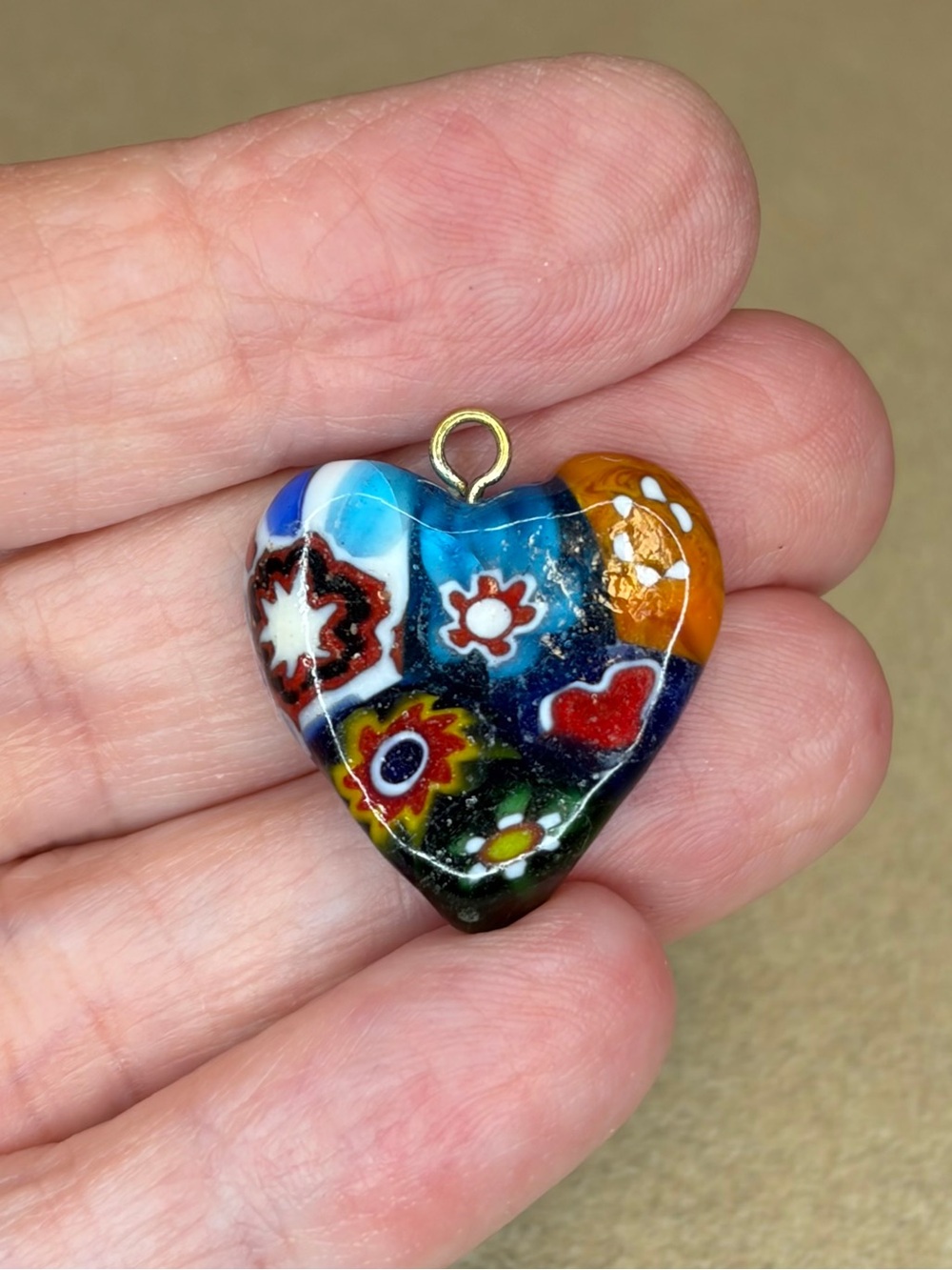 Murano Style Millefiori Glass Heart Pendant